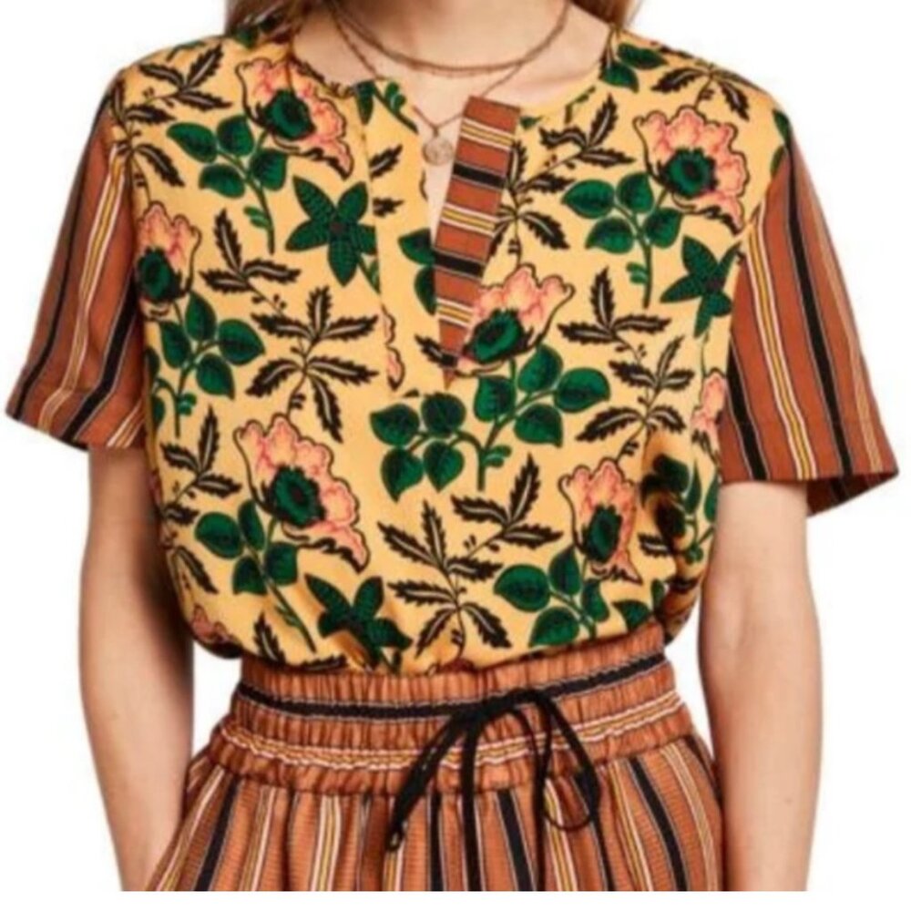 Scotch & Soda Mixed Print Yellow Floral Short Sleeve Blouse Sz.S